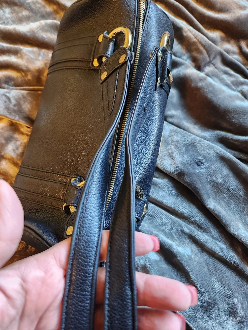 MCM Black Leather Barrel Bag with Gold Hardware